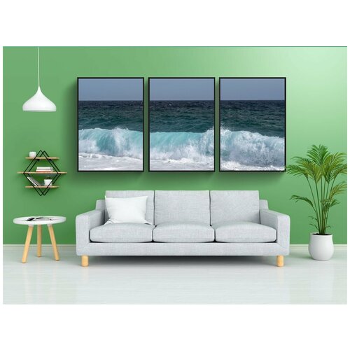 фото Набор модулных постеров для интерьера "пляж, волны, морская пена" 60x90 см. в тубусе, без рамки lotsprints