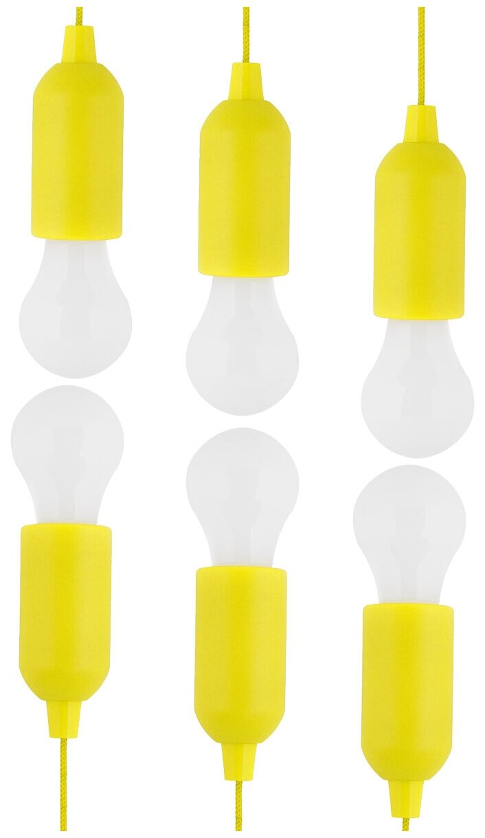 Набор из 6-ти желтых лампочек на веревке / Лампа в шкаф на батарейках / Светильник беспроводной на веревке