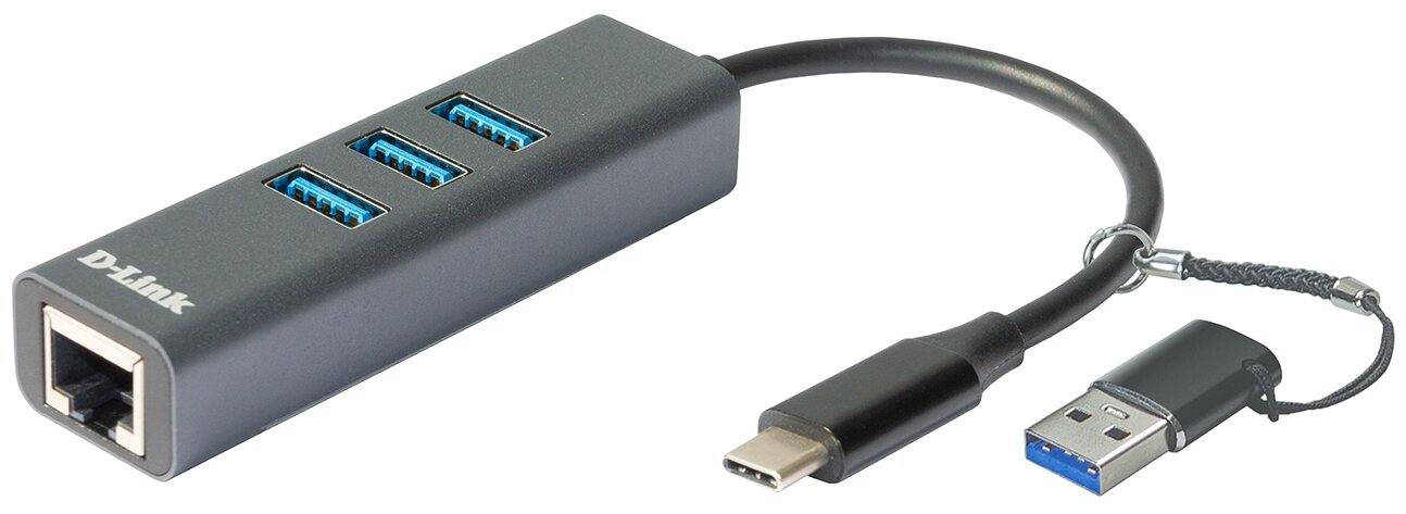 Сетевой адаптер D-Link Dub-2332/a1a Gigabit Ethernet / USB Type-C с 3 портами USB 3.0 и переходником