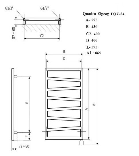 Полотенцесушитель электрический Quadro Zigzag EQZ2 83x40 см Черный