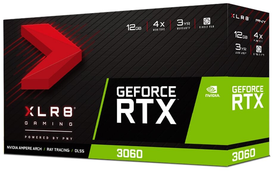 Видеокарта PNY GeForce RTX 3060 12GB XLR8 Gaming REVEL EPIC-X RGB Single Fan (VCG306012SFXPPB), Retail