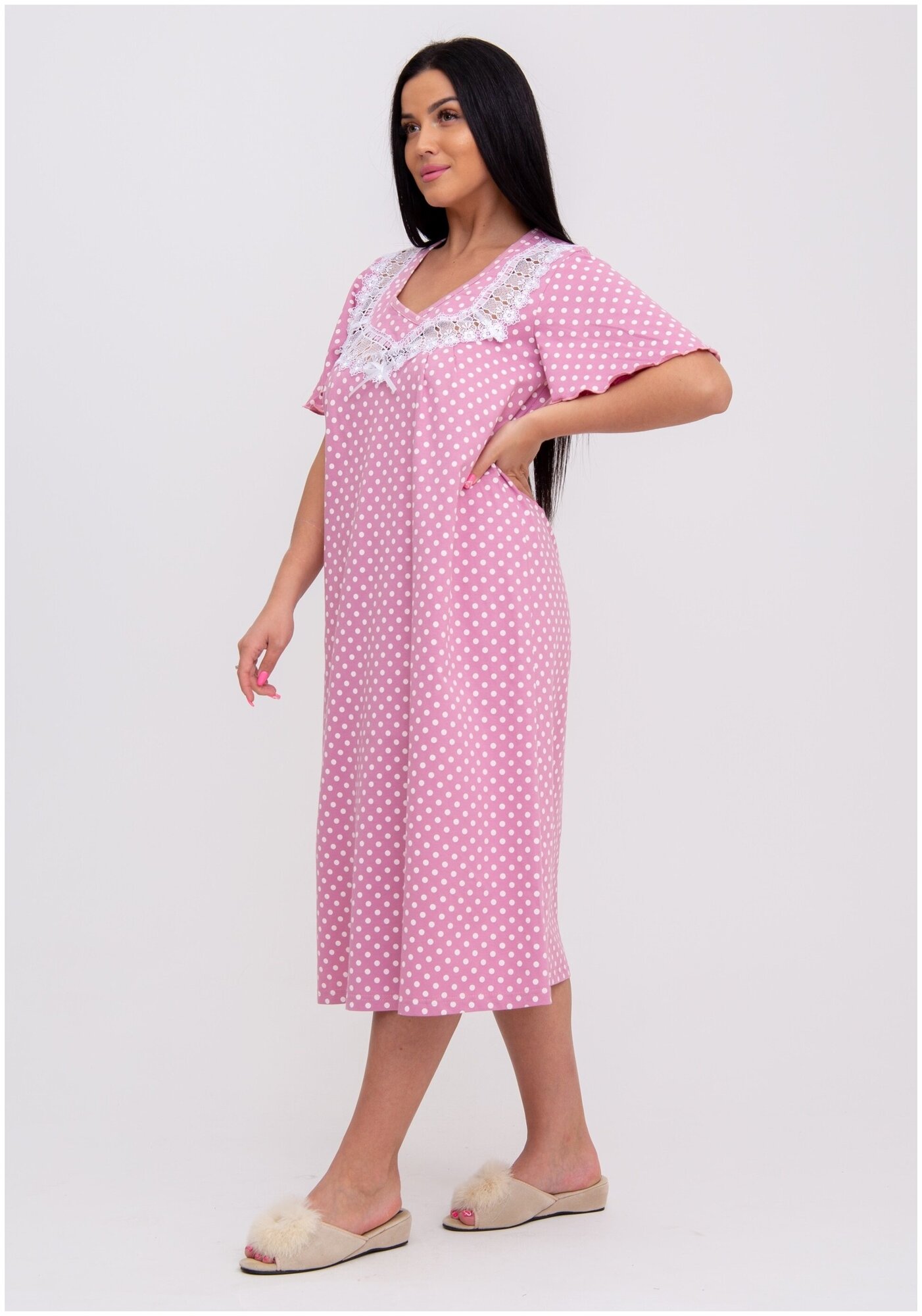 Ночная сорочка в горошек Modellini 200/1 розовая - фотография № 7