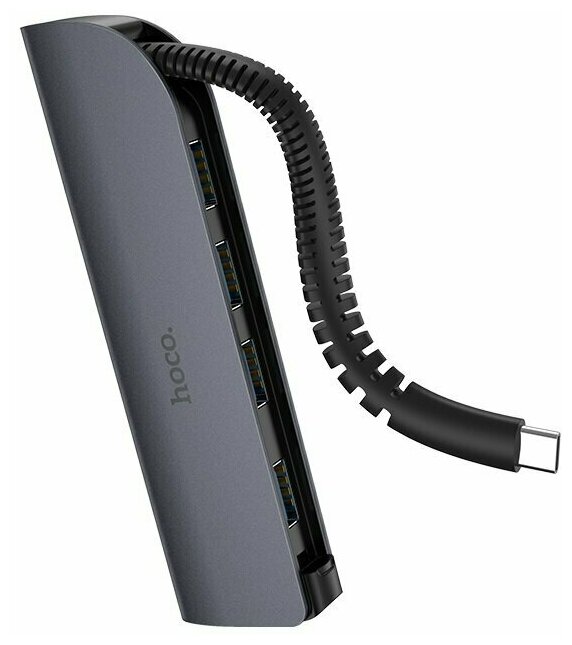 USB-концентратор HOCO HB13, 4 USB выхода, кабель Type-C, цвет серый