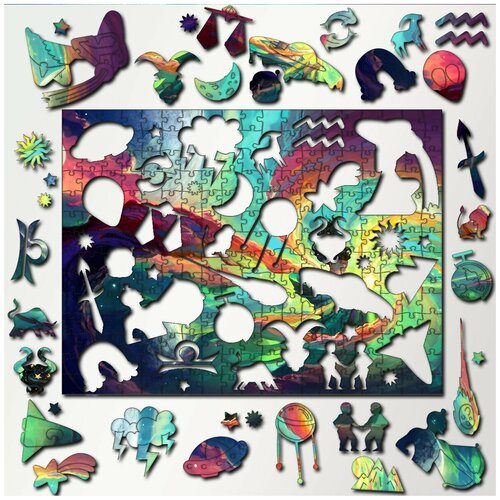 Пазл деревянный с фигурками из дерева 340 деталей 36х27 см космос эзотерика, астрология, гороскоп - 866