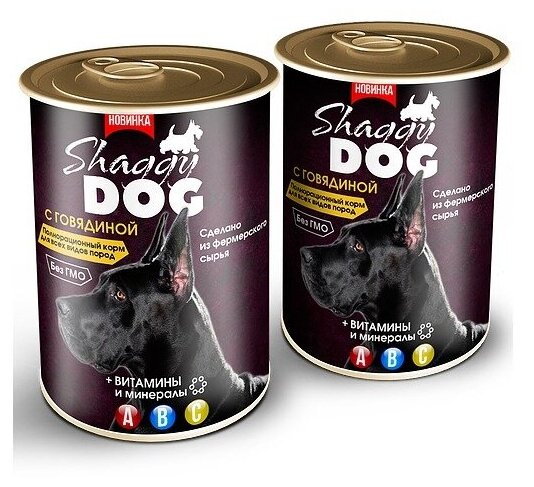 Полнорационный влажный корм для собак «SHAGGY DOG», паштет С говядиной (набор 6 ШТ)