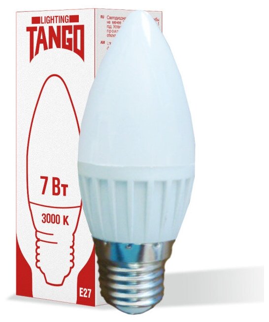 Лампочка светодиодная 10 шт 7W E27 свеча 3000K 220V (TANGO LED C37-7W-E27-N) - фотография № 1