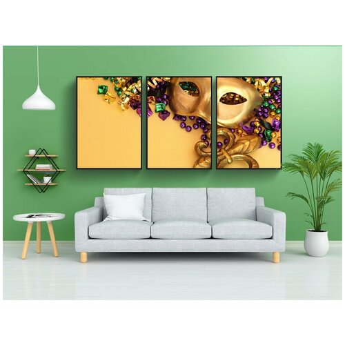 фото Набор модулных постеров для интерьера "маски, блеск, золото" 60x90 см. в тубусе, без рамки lotsprints