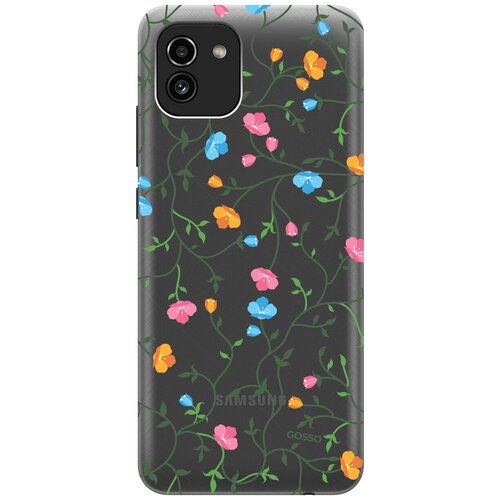 Силиконовый чехол на Samsung Galaxy A03, Самсунг А03 с 3D принтом Сurly Flowers прозрачный силиконовый чехол на samsung galaxy a03 core самсунг а03 кор с 3d принтом сurly flowers прозрачный