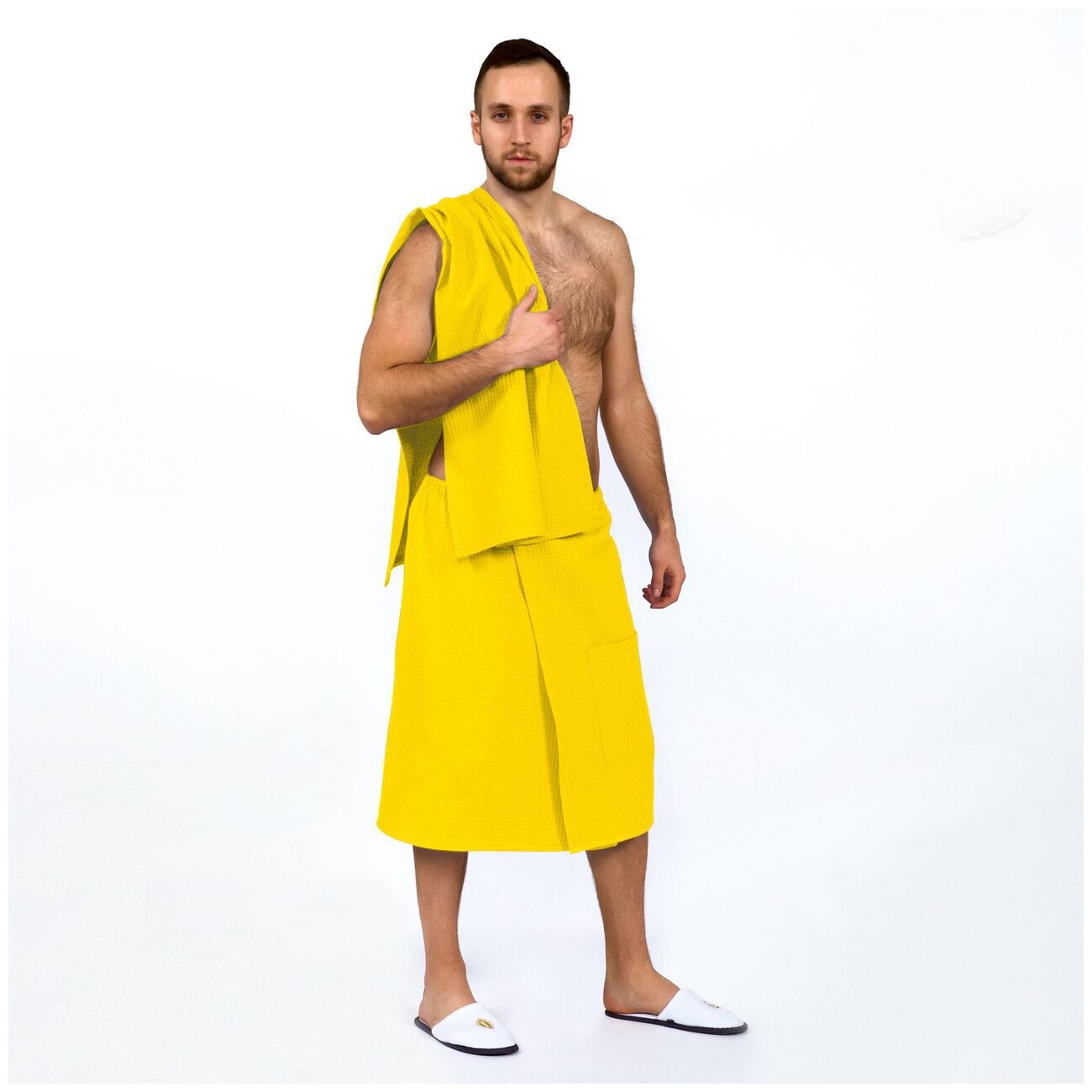 Набор для бани и сауны (мужской) - Желтый - вафельный, АртПостель, полотенце+килт
