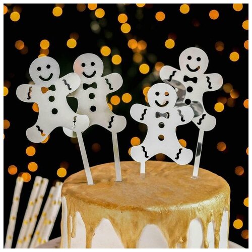 фото Набор топперов "пряничный человечек", 4 шт, цвет серебристый yandex market