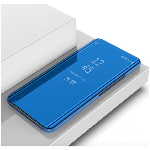 фото Чехол-книжка mypads для xiaomi redmi 8a с дизайном clear view cover с полупрозрачной пластиковой крышкой с зеркальной поверхностью синий