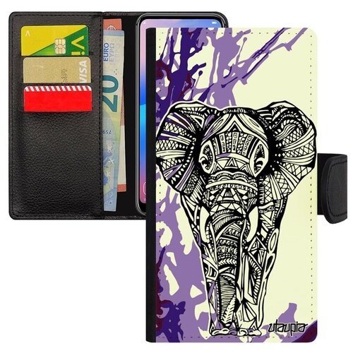 фото Красивый чехол-книжка для мобильного // xiaomi mi 8 // "слон" африканский древний, utaupia, фиолетовый