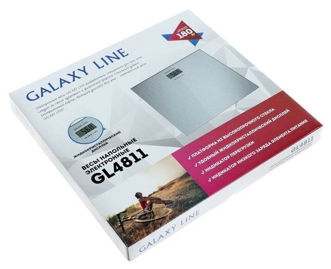 Весы напольные Galaxy GL 4811, электронные, до 180 кг, 1хCR2032, стекло, серебристые - фотография № 6