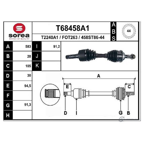 T68458A1 привод правый 583мм ABS 44th man Mazda BT 50 2 5 06 Ford Ranger 06 EAI T68458A1