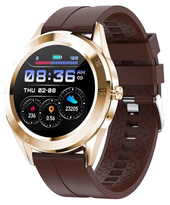 Умные часы Smart Sport Y10, Коричневый + золотой