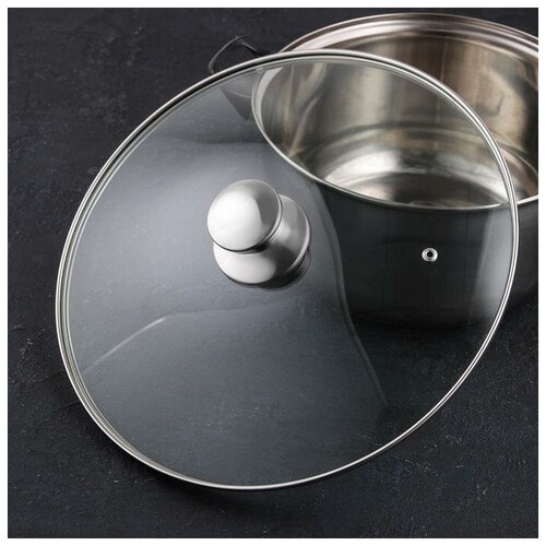 фото Крышка для сковороды и кастрюли стеклянная, d=32 см, с ручкой из нержавеющей стали jarko