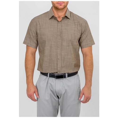 фото Рубашка мужская короткий рукав greg 550/201/510/z/p, полуприталенный силуэт / regular fit, цвет бежевый, рост 174-184, размер ворота 40