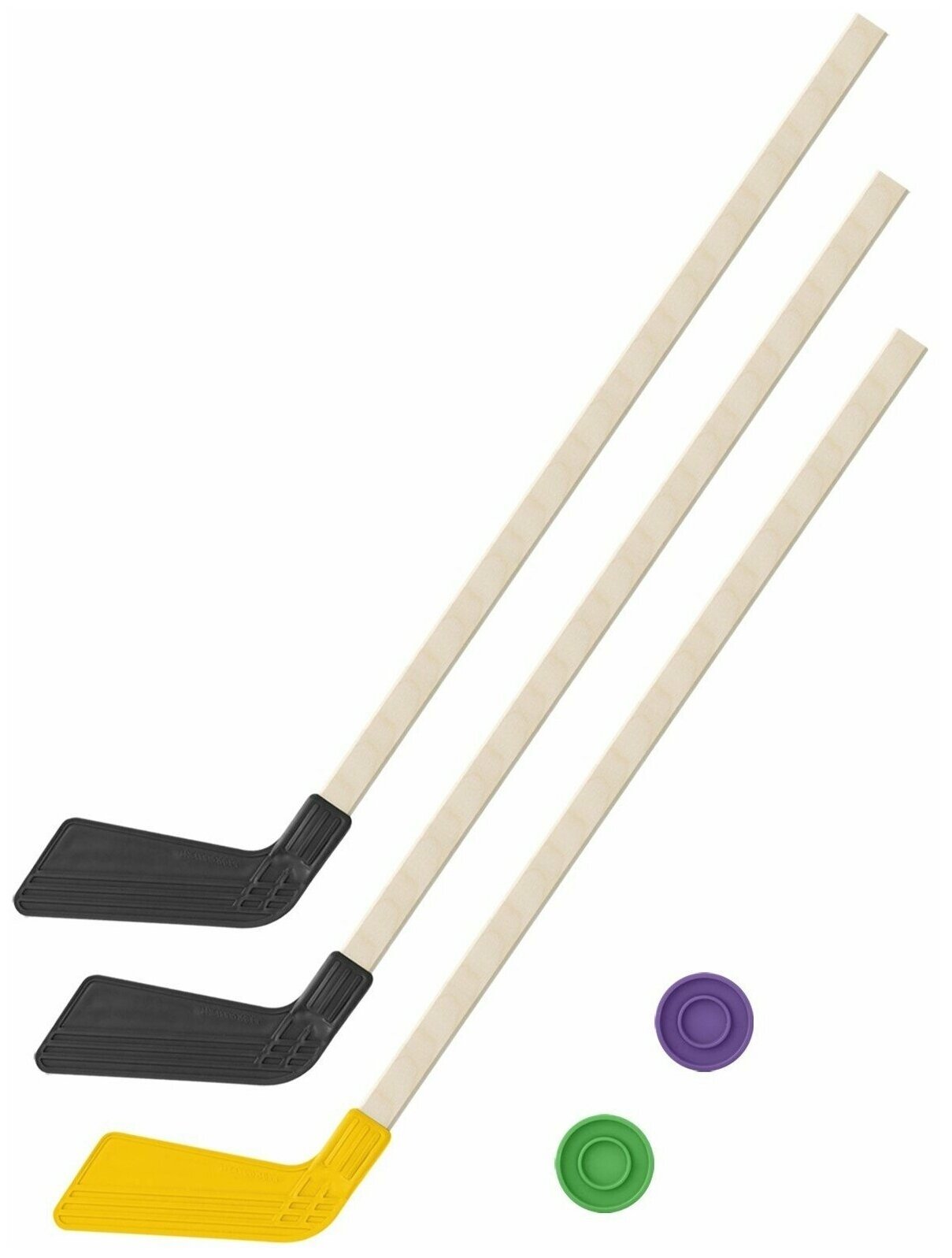 Набор Задира-плюс 3 клюшки хоккейных 80 см и 2 шайбы КЛ2-Ш2-КЛ-Ш