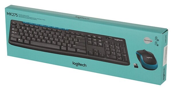 Комплект клавиатура + мышь Logitech Wireless Combo MK275, черный/голубой - фотография № 3