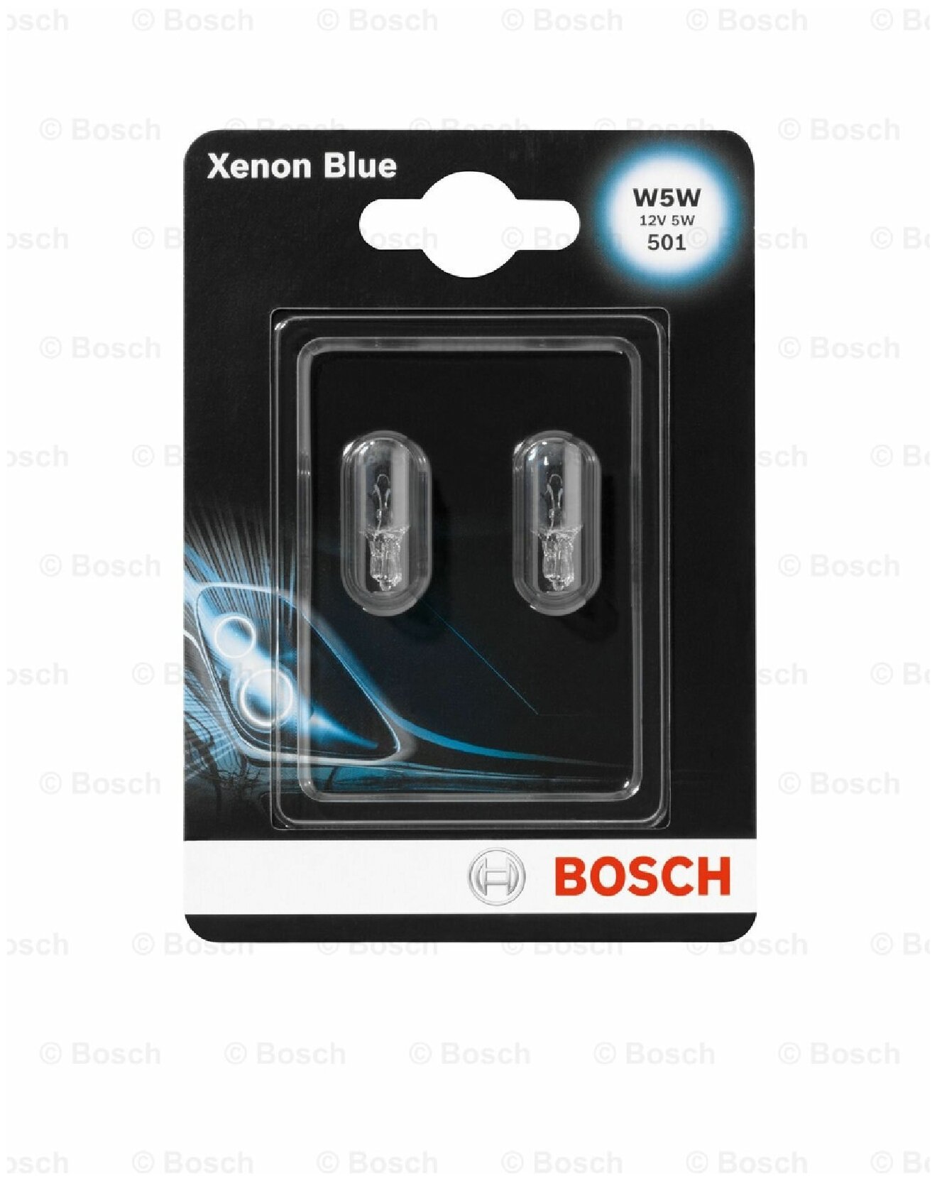 Лампа накаливания сигнальная W5W W2.1x9.5d Xenon Blue 12V 5W Блистер 2шт 1987301033, BOSCH 1987301033