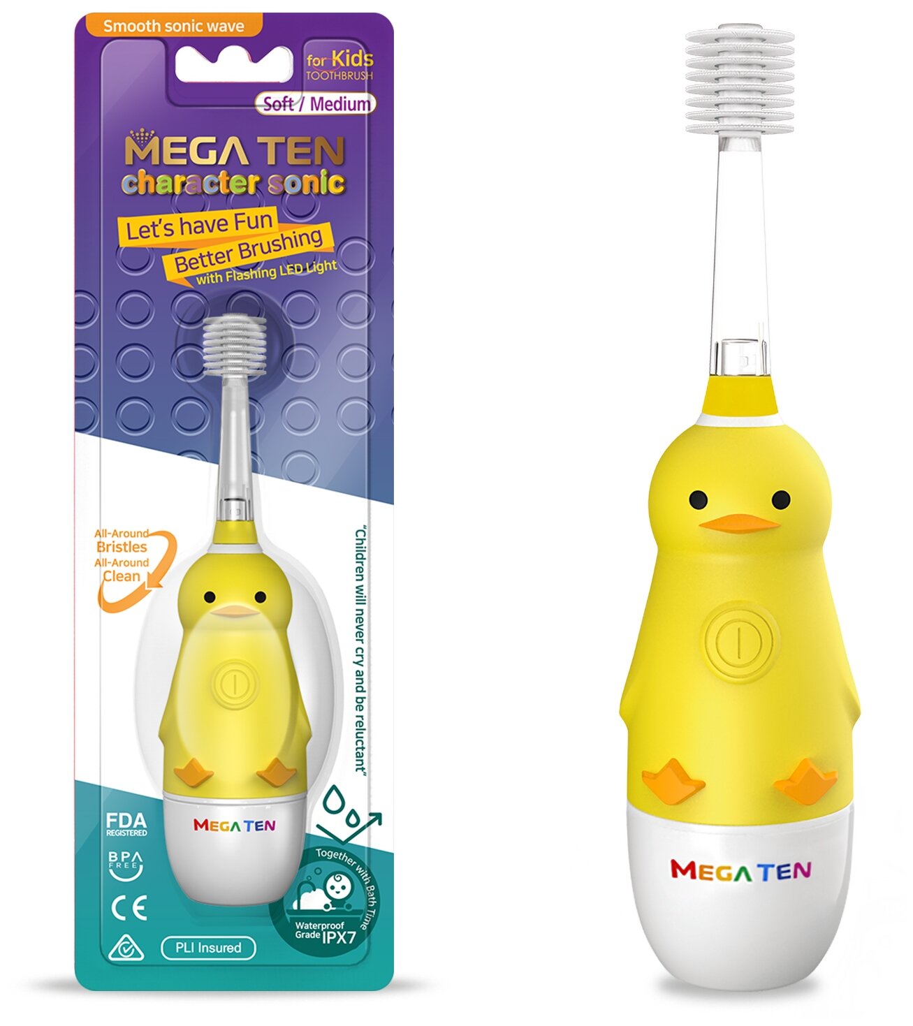 Электрическая зубная щетка MEGA Ten Kids Sonic Утенок