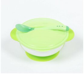 Набор для кормления: миска на присоске с крышкой, ложка, цвет зеленый 1886148