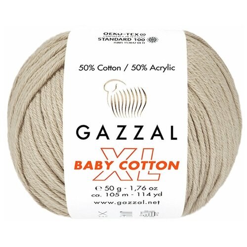 Купить Gazzal Пряжа Gazzal Baby Cotton XL (50% хлопок, 50% акрил) 50 г 105 м, 3446 бежевый