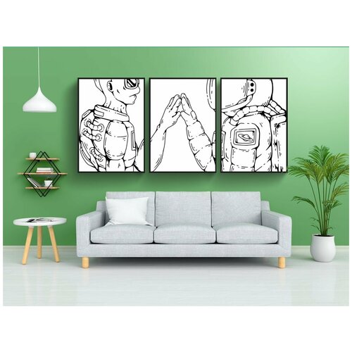 фото Набор модулных постеров для интерьера "внеземной, космонавт, пространство" 60x90 см. в тубусе, без рамки lotsprints