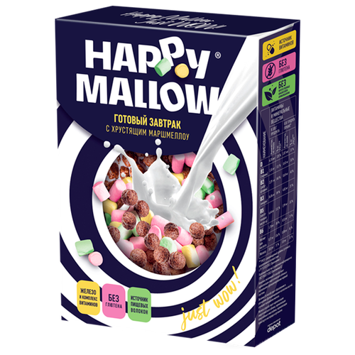 Готовый завтрак Happy Mallow шарики кукурузные с хрустящим маршмеллоу, 240 г
