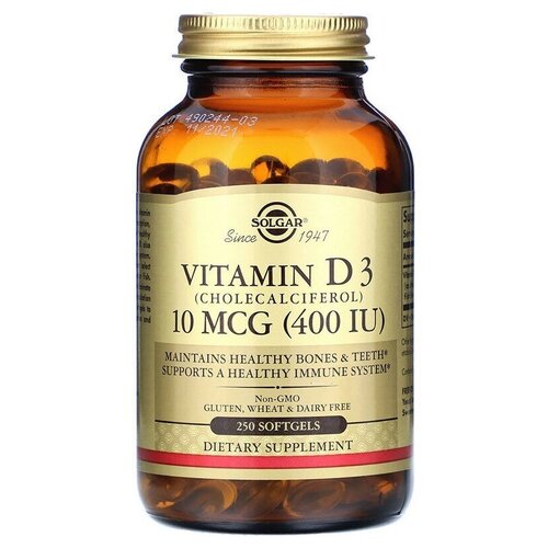 Капсулы SOLGAR Vitamin D3 (Cholecalciferol) 400 МЕ, 540 г, 250 шт.