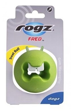 Rogz Игрушка с отверстиями для лакомств и массажными насечками FRED средняя, лайм (FRED TREAT BALL) FR02L | FRED TREAT BALL, 0,05 кг