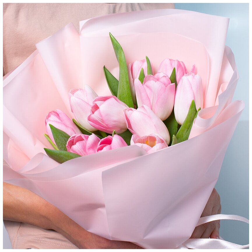 Тюльпаны живые монобукет из 11 шт розового цвета 30 см цветы живые букет от Лэтуаль Flowers