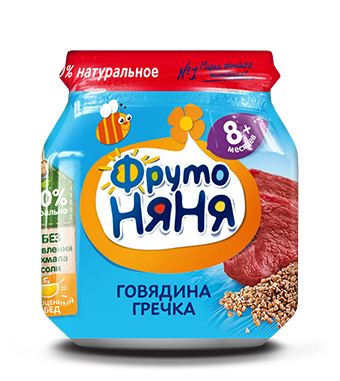 Пюре ФрутоНяня из говядины с гречкой, с 8 месяцев, 100 г, 12 шт.