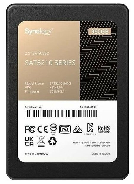 Ssd диск Synology SSD SAT5210 Series SATA 2,5" 960Gb, R530/W500Mb/s, IOPS 98K/67K, MTBF 1,5M repl SAT5200-960G (SAT5210-960G) - фото №1