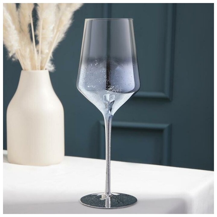 фото Бокал для вина, шампанского, коктейлей "Мерцание", фужер стеклянный, цвет синий, объем 500 мл, размер 8,5х25 см