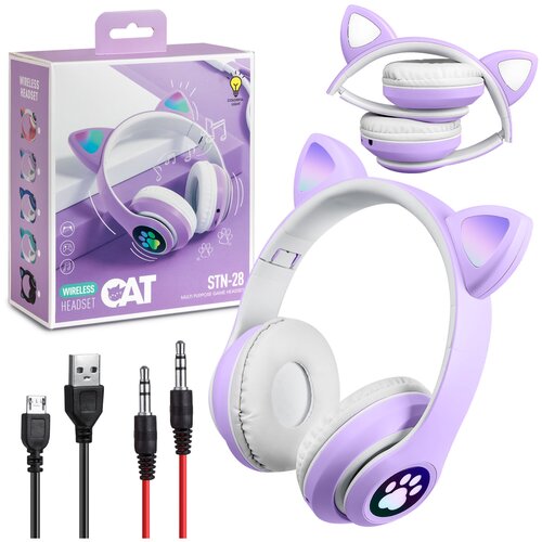 Беспроводные наушники со светящимися ушками кошки Cat STN-28 фиолетовый 84600₽