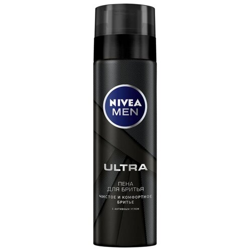 Пена для бритья Nivea Men Ultra, 200 мл черный гель для бритья nivea men ultra с активным углем ультрагладкое скольжение 200 мл