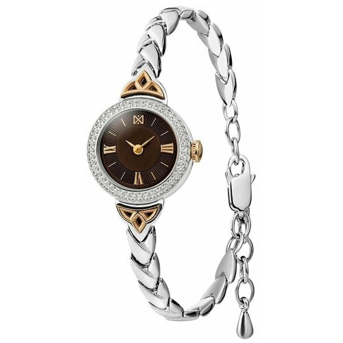 фото Наручные часы ника женские, кварцевые, корпус серебро, 925 проба, фианит, коричневый
