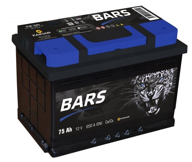 Аккумулятор BARS 75 Ач низкий обратная полярность