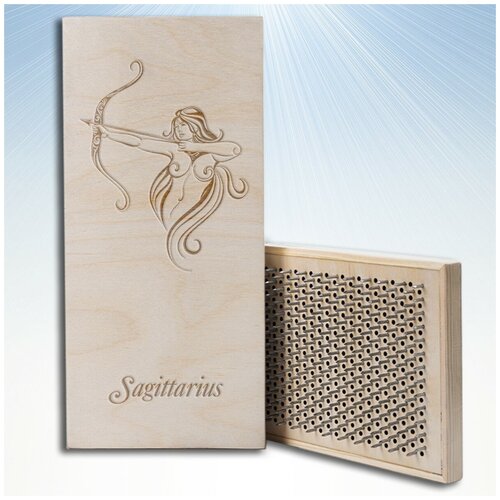 фото Доска садху / доска с гвоздями / доска для йоги / знаки зодиака (стрелец, sagittarius, астрология, звезды) - 3010, красная чакра