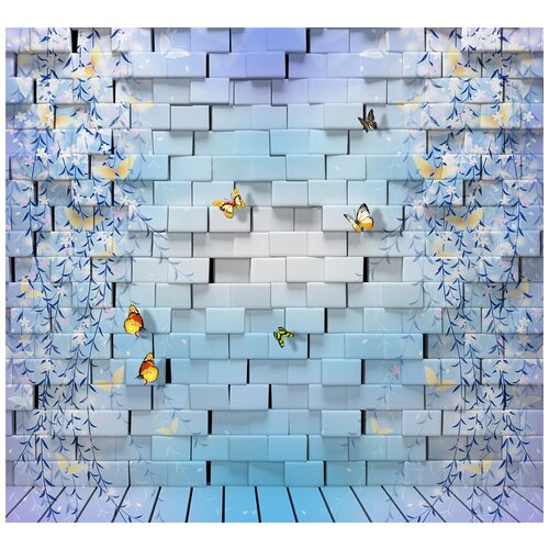 Флизелиновые фотообои Уютная стена 3D бабочки на кирпичной стене 290х270 см с текстурой Песок флизелиновые фотообои уютная стена вьющиеся цветы на кирпичной стене 450х270 см с текстурой песок