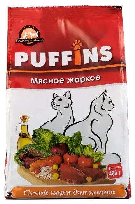 Puffins сухой корм для кошек 400гр Мясное жаркое 1/18