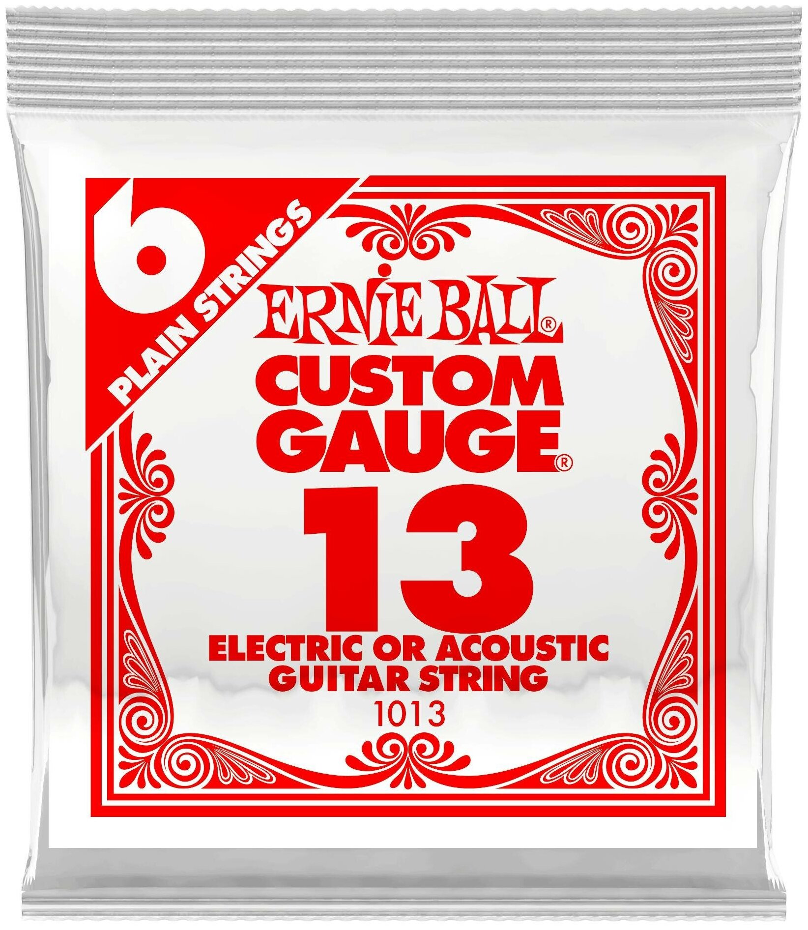 Струна для акустической и электрогитары Ernie Ball P01013 Custom gauge, сталь, калибр 13, Ernie Ball (Эрни Бол)