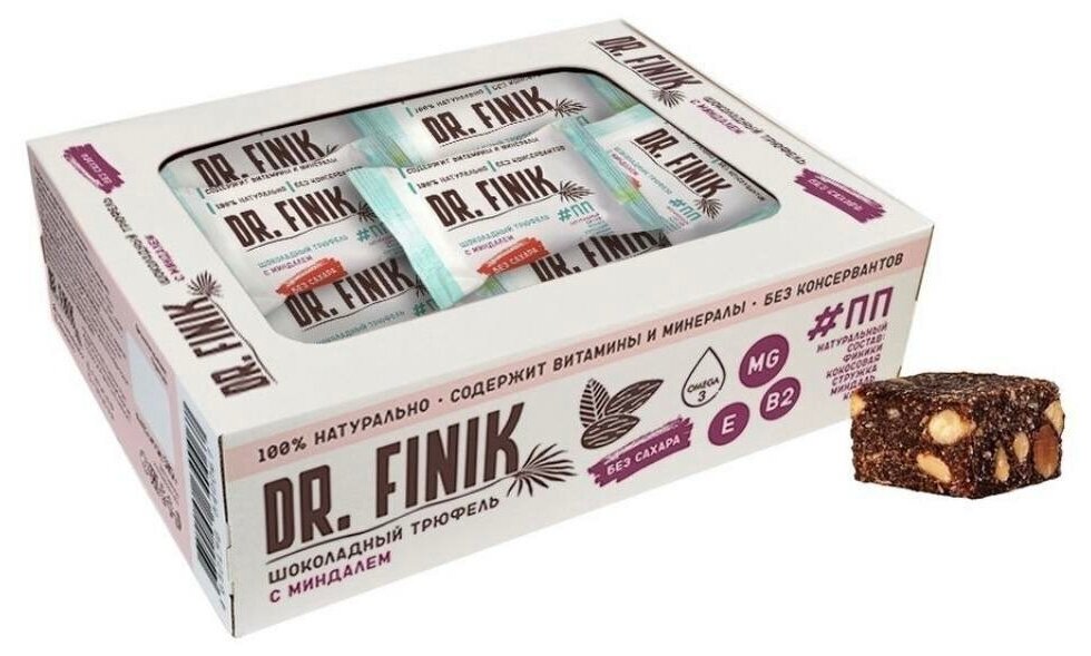Конфеты финиковые DR.FINIK шоколадный трюфель с миндалем, 300 г - фотография № 1
