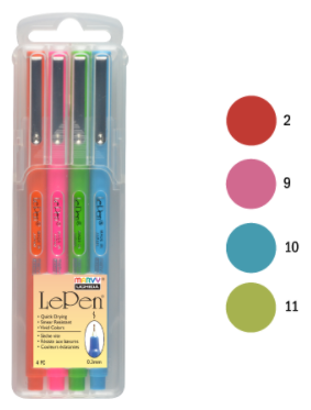Набор ручек капиллярных LePen Bright Set , 0,3 мм 4 шт/уп MAR4300-4H/P в пенале Цвет: Красный, розовый, светло-голубой, светло-зеленый