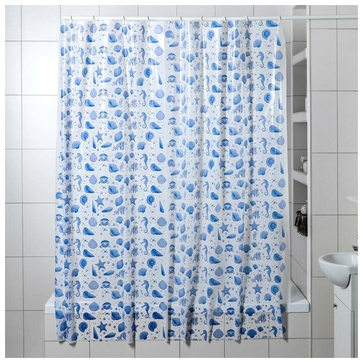 Колорит Штора для ванной комнаты «Ракушки» 180×180 см полиэтилен цвет белый