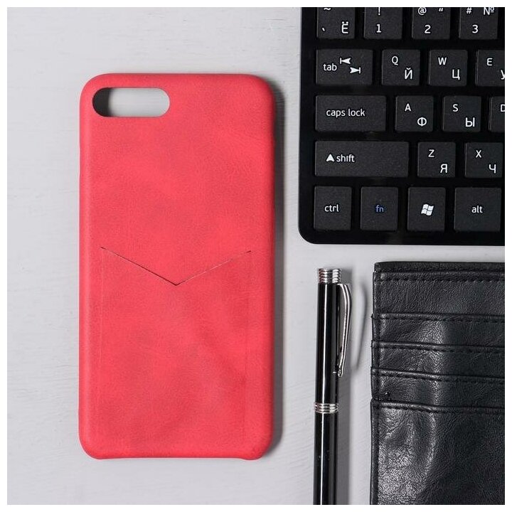 Чехол для телефона Luazon Home для iPhone 7 Plus, 8 Plus, отсек под карты, кожзам, красный