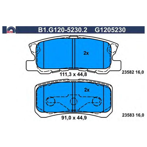 Задние Galfer B1G12052302 для Marussia B1, Mitsubishi ASX, Mitsubishi Grandis, Mitsubishi Pajero (4 шт.)