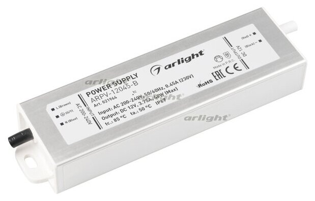 Блок питания ARPV-12045-B (12V, 3.8A, 45W) (Arlight, IP67 Металл, 3 года)