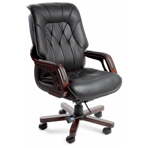 Кресло руководителя ТМ дэфо класса LUXE 007 натурал. кожа, черный, дерево темный орех